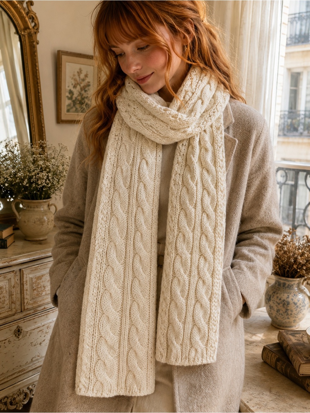 Vintage J. Crew Classic Cable Knit Scarf Cream